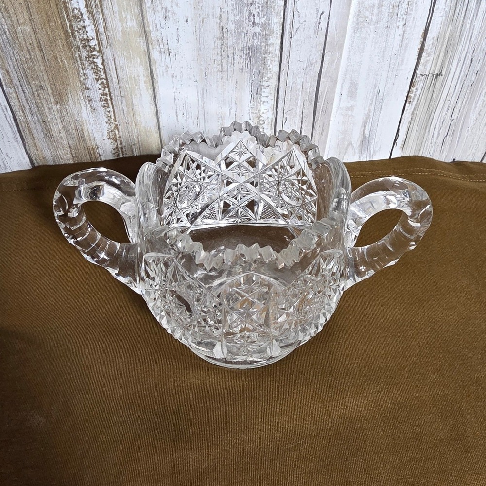 Vintage Fostoria American Clear Glass Creamer and Sugar Bowl Set Diamond Point - Picture 6 of 11